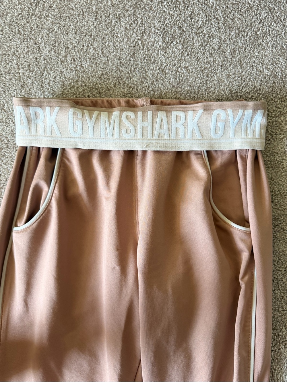 Gymshark Blush Pink High-Waist Pocket Leggings with White Logo Band